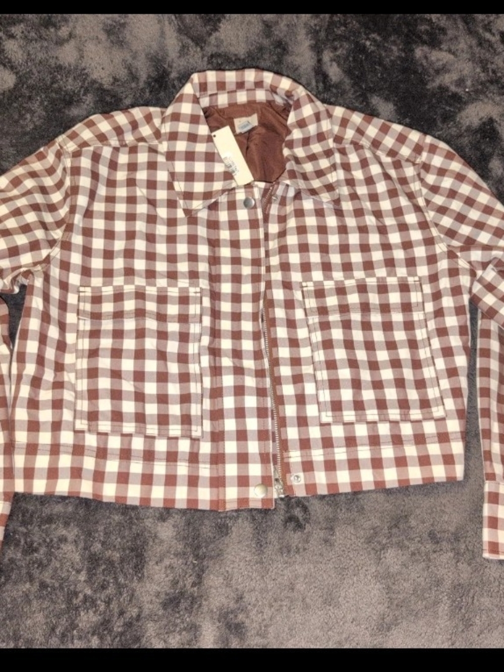 Checked Crop Jacket in Brown & White By A New Day (XS/New)